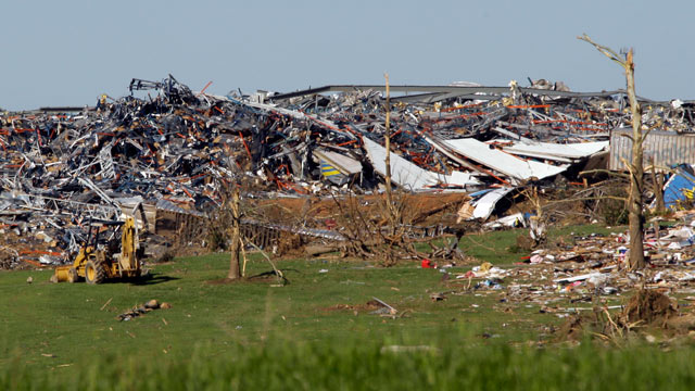 PHOTO: The Wrangler distribution center is destroyed after a tornado touched down in Hackleburg, Ala., April 29, 2011.