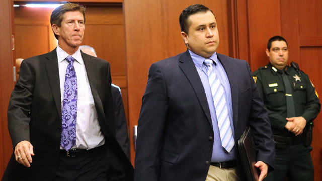 PHOTO: George Zimmerman, center, arrives Seminole circuit court, in Sanford, Fla., Feb. 5, 2013.