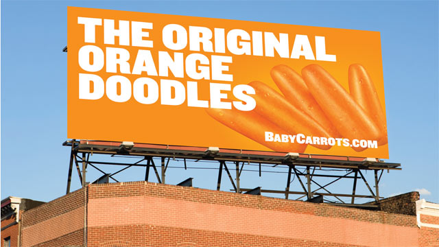 PHOTO: A billboard for carrots that epitomizes Bolthouse Farms cutting-edge campaign to market carrots as if they were junk food.