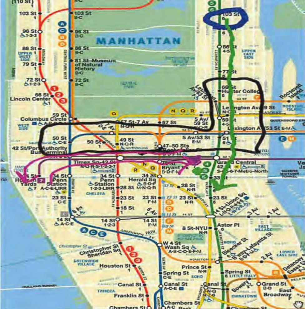 PHOTO: Abdulrahman el Bahnasawy, a 19-year-old Canadian citizen, purchased bomb-making materials to use in alleged attacks in New York City. Together with one of his alleged accomplices, he marked up an MTA subway map.