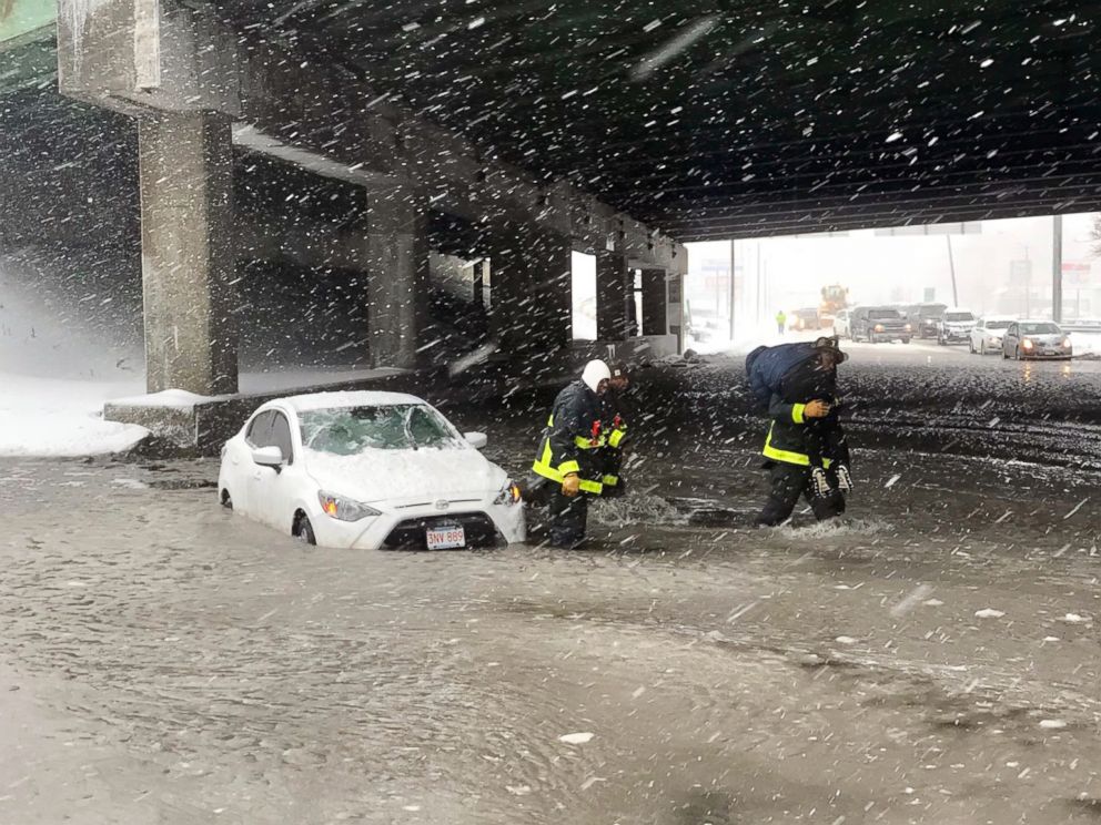 PHOTO: The Boston Fire Department shared images of Neponset Circle firefighters rescuing a driver who was trapped by rising water in Boston, Jan. 4, 2018.
