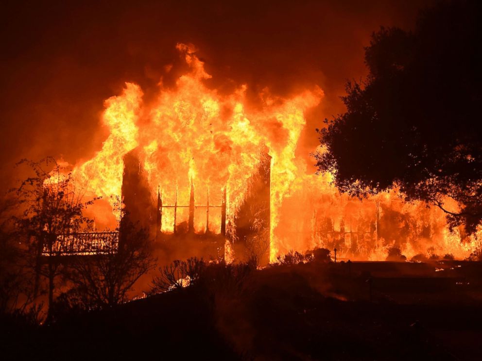 PHOTO: The main building at Paras Vineyards burns in the Mount Veeder area of Napa in California Oct. 10, 2017.