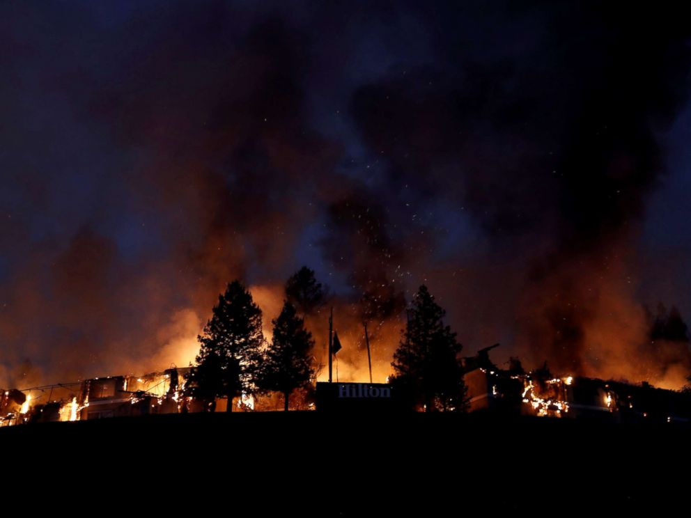 PHOTO: Smoke and flame rise from the Hilton Sonoma wine country during the Tubbs fire in Santa Rosa, Calif., Oct. 9, 2017.