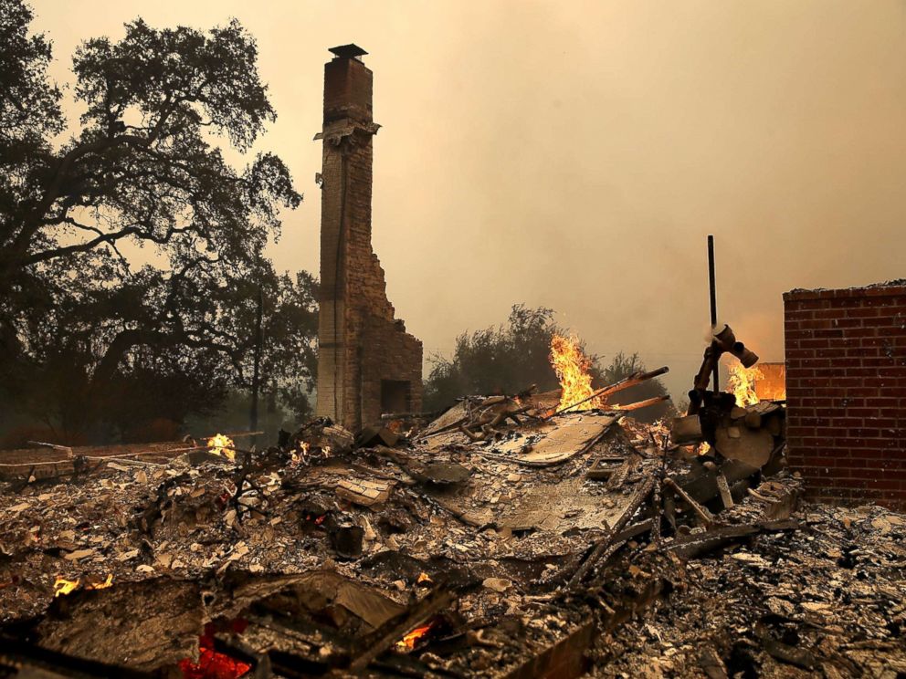PHOTO: The remains of fire damaged homes after an out of control wildfire moved through the area, Oct. 9, 2017, in Glen Ellen, California. 