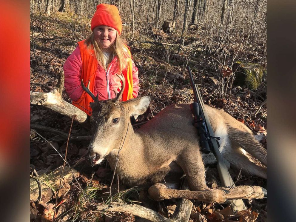 PHOTO: Lexie Harris, 6, poses after bagging a buck in Taylor County, Wis., Nov. 19, 2017.