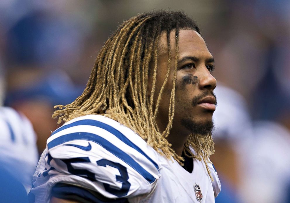 PHOTO: Indianapolis Colts linebacker Edwin Jackson during an NFL football pre-season game between the Detroit Lions and the Indianapolis Colts at Lucas Oil Stadium in Indianapolis, Aug. 13, 2017.