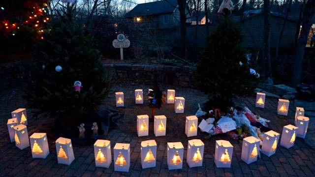 PHOTO: Twenty-six lanterns are seen in the village near the Sandy Hook Elementary School following a shooting that left 26 people dead, 20 of them young children, in Newtown, Conn., Dec. 15, 2012.