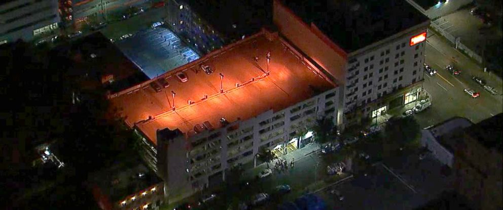 PHOTO: Scene of a fatal carjacking in MacArthur Park in Los Angeles, Dec. 12, 2017.