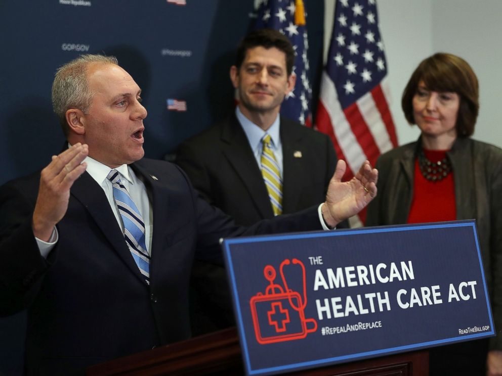 PHOTO: House Majority Whip Steve Scalise speaks during a news conference at the U.S. Capitol on March 15, 2017 in Washington, D.C. 