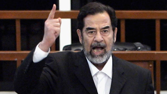 PHOTO: Saddam Hussein shouts as he receives his guilty verdict during his trial, Nov. 5, 2006 in Baghdad, Iraq.