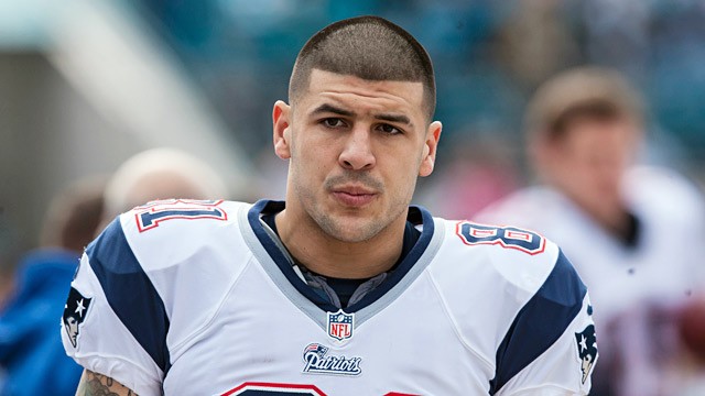 PHOTO: New England Patriots tight end Aaron Hernandez looks on during an NFL football game against the Jacksonville Jaguars at EverBank Field, Dec. 23, 2012, in Jacksonville, Fla.
