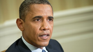 PHOTO: US President Barack Obama speaks to the press after a meeting with Filipino counterpart Benigno Aquino in the Oval Office of the White House on June 8, 2012 in Washington.