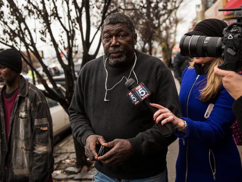 PHOTO: Benjamin Carr, father of Eric Garner who was killed by a police officer who put him in a choke hold, speaks to the media outside the beauty salon where his son was killed, Dec. 3, 2014 in Staten Island, New York.