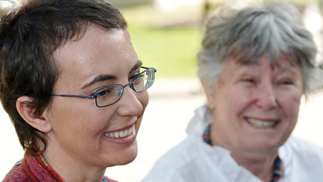 PHOTO: P.K. Weis, U.S. Rep. Gabrielle Giffords (D-AZ) sits with her mother Gloria Giffords (R) the day after the launch of NASA space shuttle Endeavour and the day before she had her cranioplasty surgery, outside TIRR Memorial Hermann Hospital, Houston, T