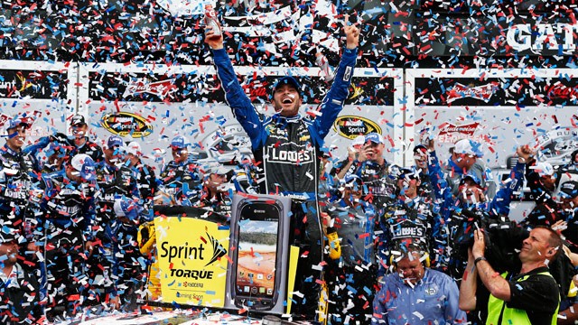 PHOTO: Jimmie Johnson, driver of the #48 Lowe's Chevrolet, celebrates in victory lane after winning the NASCAR Sprint Cup Series Daytona 500 at Daytona International Speedway on Feb. 24, 2013 in Daytona Beach, Fla.