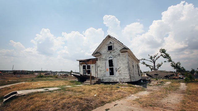 PHOTO: A single home remains standing in what was once a neighborhood prior to the May 22 tornado.