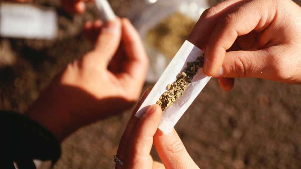 PHOTO: People rolling marijuana joints