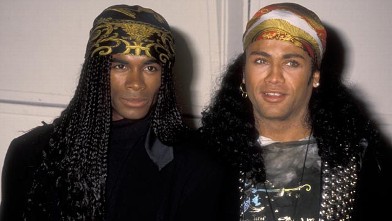PHOTO: Musicians Rob Pilatus and Fab Morvan of Milli Vanilli attend the Milli Vanilli Press Conference on Nov. 20, 1990, at Ocean Way Recording Studios in Hollywood, Calif.