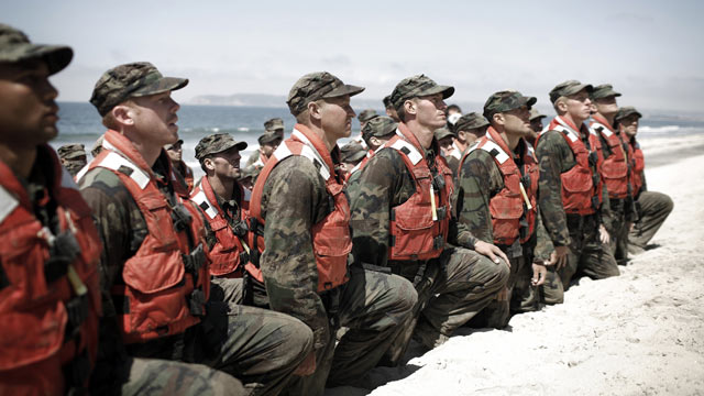 PHOTO: A group of Navy Seal trainees during Hell Week at a beach in Coronado, CA., Aug. 2010.