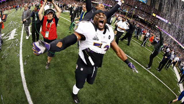 PHOTO: Ray Lewis #52 of the Baltimore Ravens celebrates after defeating the San Francisco 49ers during Super Bowl XLVII at the Mercedes-Benz Superdome on February 3, 2013 in New Orleans, Louisiana.