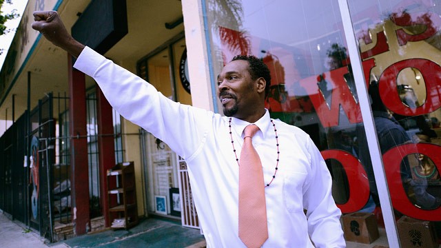 PHOTO: Rodney King arrives at the EsoWon books store to sign copies of his new book,