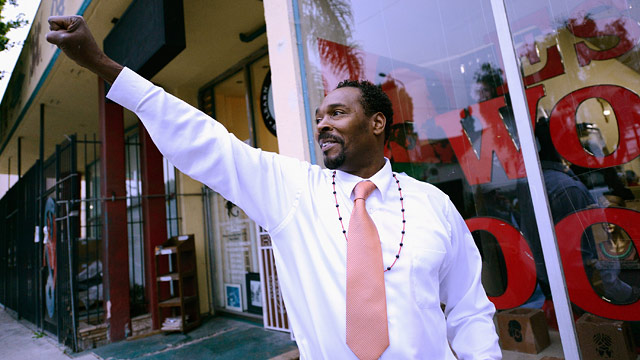 PHOTO: Rodney King arrives at the EsoWon books store to sign copies of his new book, "The Riot Within: My Journey From Rebellion to Redemption," on April 30, 2012 in Los Angeles, California.