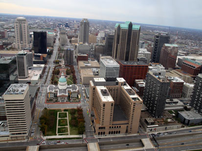 PHOTO: Downtown St. Louis from the observatory deck of the Gateway Arch in St. Louis, Mo., Nov. 4, 2012.
