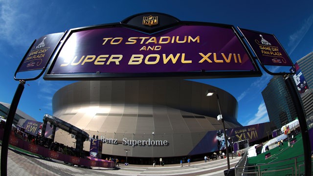PHOTO: The exterior of the Mercedes-Benz Superdome is seen before the start of Super Bowl XLVII between the San Francisco 49ers and the Baltimore Ravens on February 3, 2013 in New Orleans.