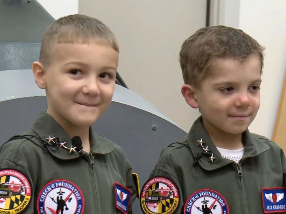 PHOTO: Jack Kirkbride, right, and Houston Pirrung, age 6 and dubbed the battle buddies, met while undergoing treatment for leukemia at Johns Hopkins Hospital in Baltimore.
