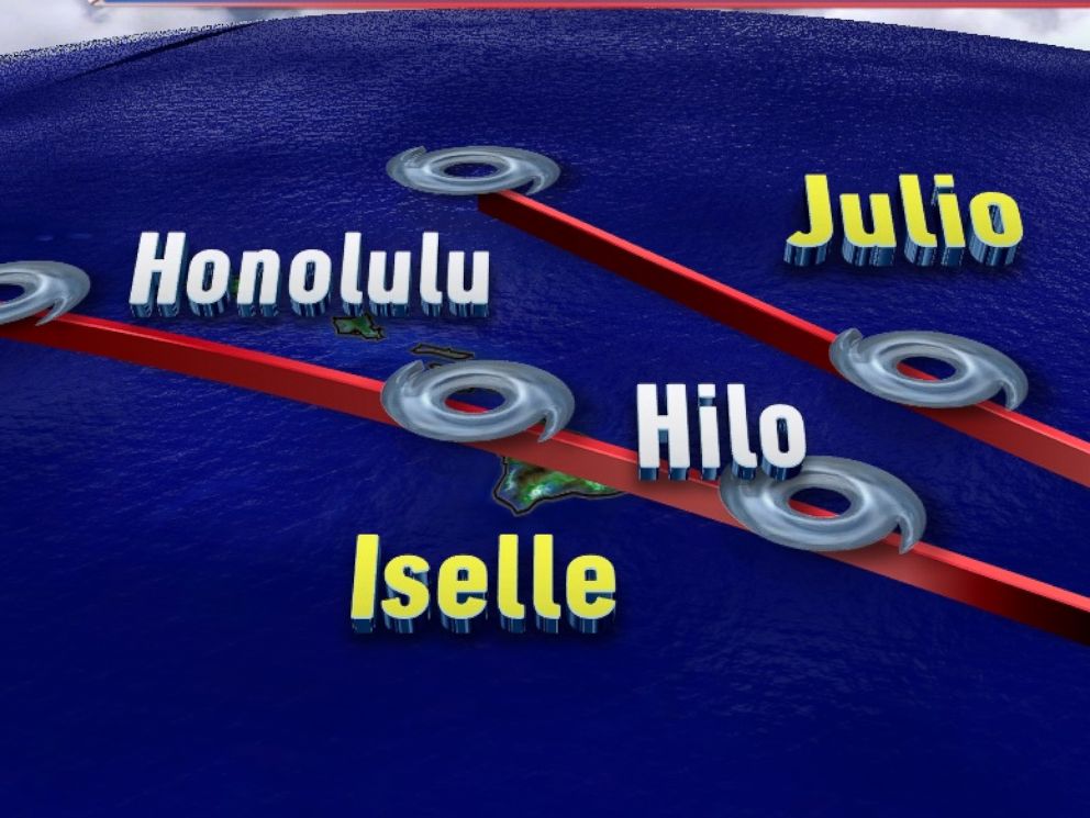 PHOTO: The forecast Path of storms Iselle and Julio, which are threatening Hawaii.
