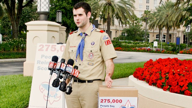 PHOTO: Zach Wahls, an Eagle Scout from Iowa, delivers 275,000 signatures to the Boy Scouts at their National Annual Meeting in Florida, May 30, 2012.
