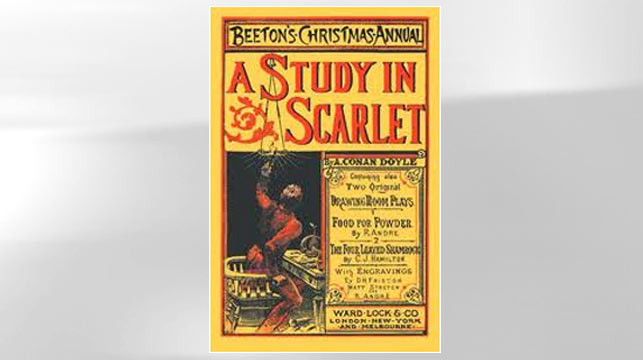 PHOTO: The cover of the book "A Study in Scarlet" is shown.