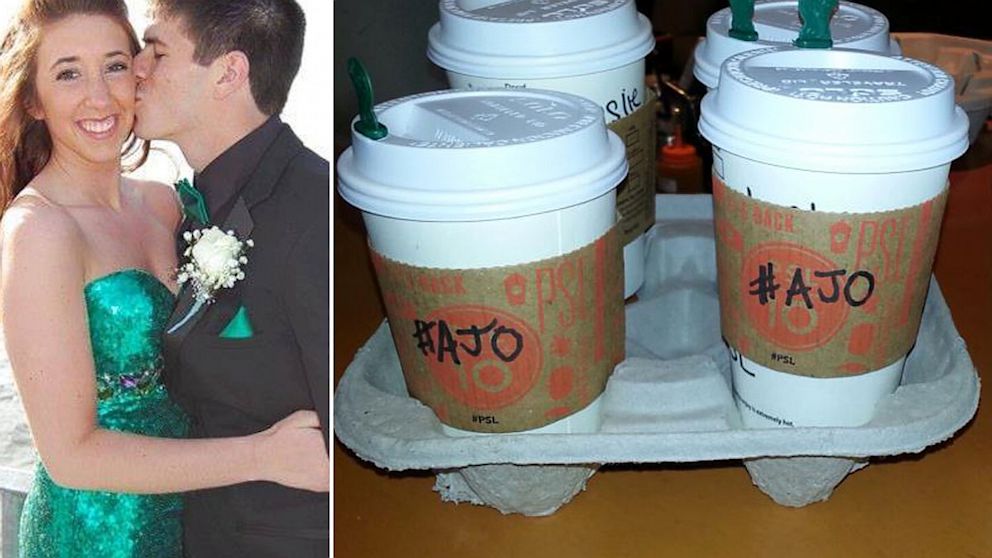 PHOTO: After the death of Alyssa ONeill (pictured at left), her familys pumpkin spice latte act of kindness, at right, has gone viral and spread all over the world.