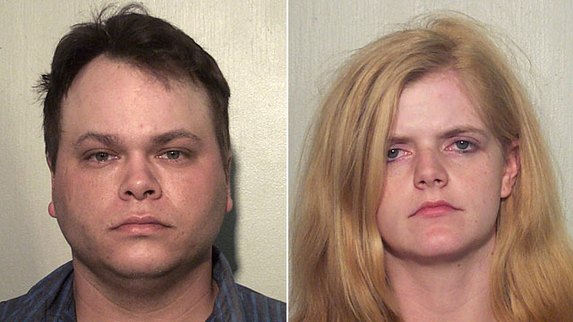 PHOTO: Seen here is Brian, left, and Shannon Gore being held without bail, accused of murdering one child and keeping another daughter malnourished in a cage.