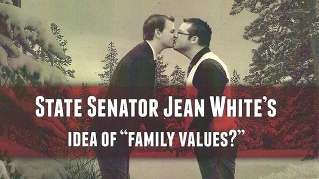 PHOTO: The antigay group Public Advocate of the United States used an altered photo of Brian Edwards and Tom Privitere in a campaign to attack a Colorado senator who supported civil union legislation.