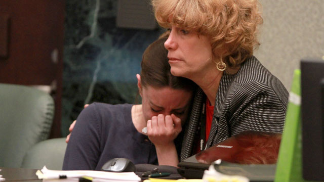 PHOTO: Casey Anthony is comforted by her attorney Dorothy Clay Sims during Anthonys murder trial, June 10, 2011.