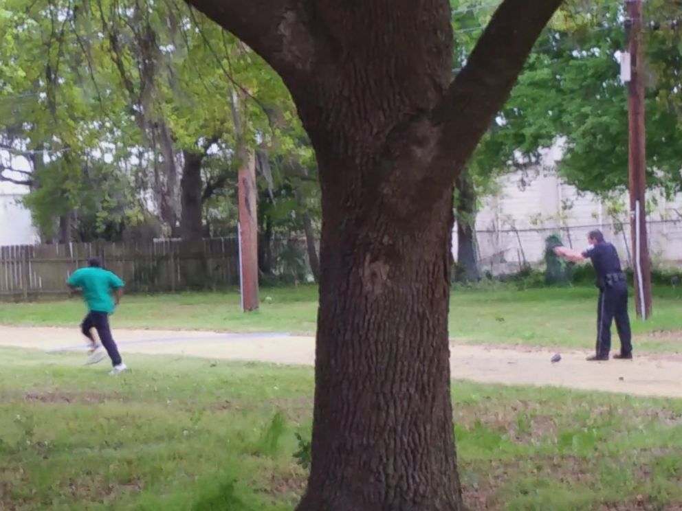 PHOTO: A sequence of images made from a bystander video shows Officer Michael Slager pursuing and then shooting Walter Scott in North Charleston, S.C. on April 4, 2015.