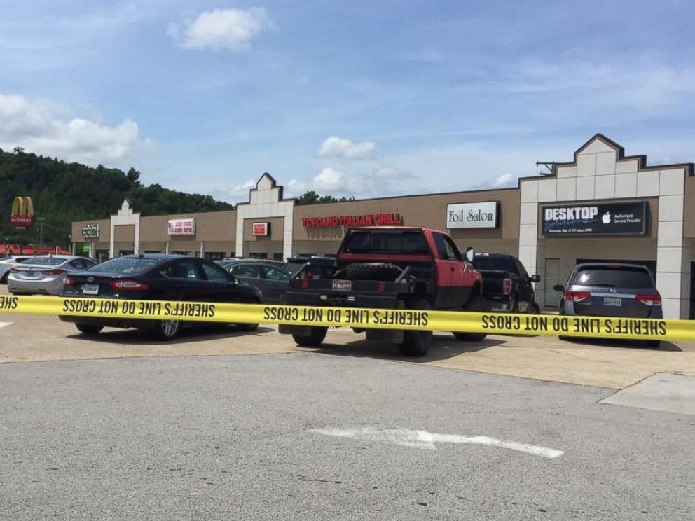 PHOTO: Police tape surrounds the scene of a possible shooting in Chattanooga, Tenn. in a photo tweeted by WTVC reporter Alyssa Spirato on July 16, 2015. 
