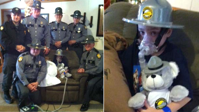 PHOTO: Post 9 troopers visit Dalton Dingus at his home in Magoffin County. Dalton Dingus, 9, is a Kentucky boy dying of cystic fibrosis. His wish to set a Guinness record for most Xmas cards.