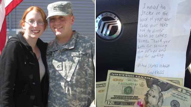 PHOTO: Samantha Ford, 24, of Arlington, Mass., was moved when she found an anonymous note and $40 from a veteran under the windshield wipers on her car in support of her and her boyfriend who is currently deployed to Afghanistan.