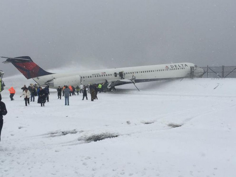 Delta Airlines Plane Skids Off Runway at LaGuardia Airport in New.