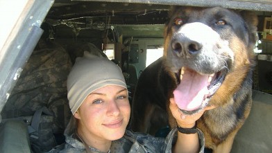 PHOTO: Sgt. Jessica Ruggiero and her dog Beny, a patrol explosive detector dog who was reunited with her after he retired.