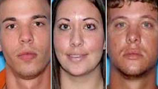 PHOTO: Ryan Dougherty, 21, left, his sister Lee Grace E. Dougherty, 29, and half-brother Dylan Dougherty Stanley, 26, have been on the lam since Aug. 2 when they shot at a police officer attempting to pull their white Subaru Impreza over for speeding.