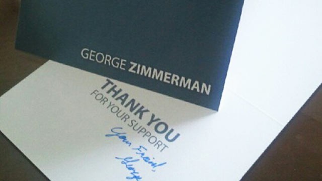 PHOTO: George Zimmerman is selling signed "thank you" cards to help bolster his legal defense funds.