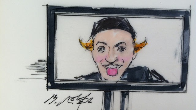 PHOTO: After two days of stoicism in court, it was disturbing self-portraits and images of weapons that elicited smiles and smirks from accused Aurora shooter James Holmes, according to the families of victims who could see him in court.