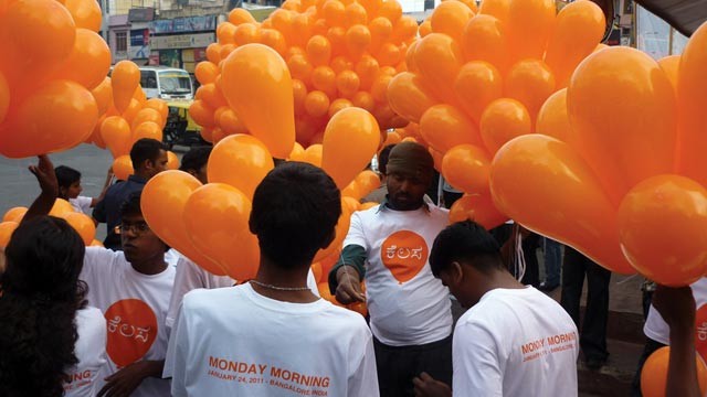 PHOTO: A New York-based artist hands out balloons in Afghanistan to help spread hope and celebration at previous event.