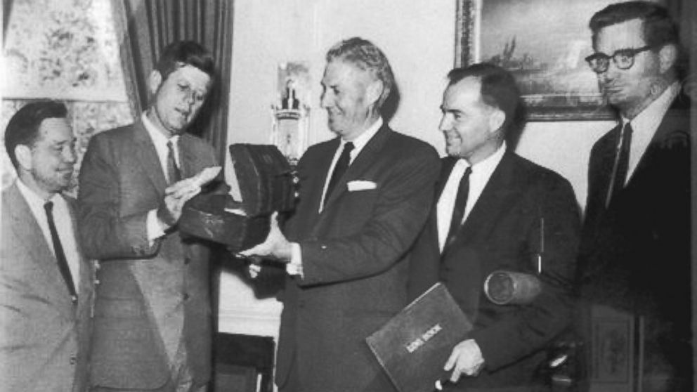 PHOTO: John Martin Meeks is seen at far right with Rep. Carl Albert, left, President Kennedy, Sen. Mike Monroney and Rep. Edmondson.