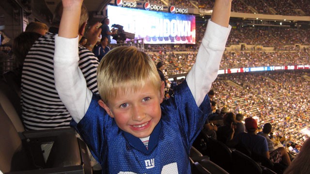 PHOTO: Brandon Jacobs, a San Francisco 49ers, received a letter from Joe Armento, pictured, who sent his piggy bank in hopes of luring the football player back to New York.