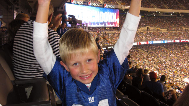 PHOTO: Brandon Jacobs, a San Francisco 49ers, received a letter from Joe Armento, pictured, who sent his piggy bank in hopes of luring the football player back to New York.