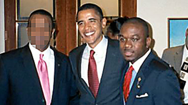 PHOTO: Marco McMillian, right, poses in an undated photo with Barack Obama that appeared on McMillians professional website where he announced his run for mayor of Clarksdale, Miss.